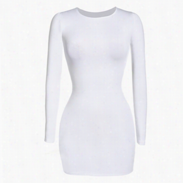 Angvns Sexyy Women Long Sleeve O-neck Backless Dress Bodycon Stretch Cross Back Mini Dress