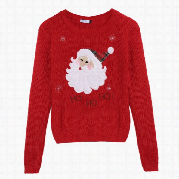 Arshiner Girl Chr Istmas Cute Santa Embroidered Knitted Pullover  Sweater