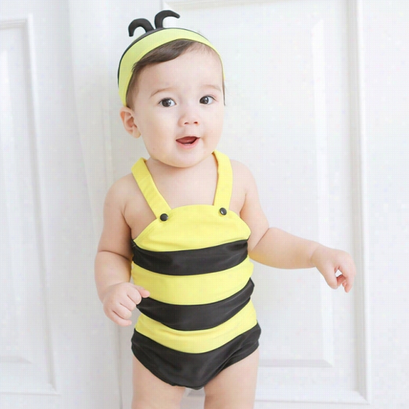 Ashiner Kids Wear Bee Style Suits One Piece Beach Elastic Swimsuit Swimwear With Hat