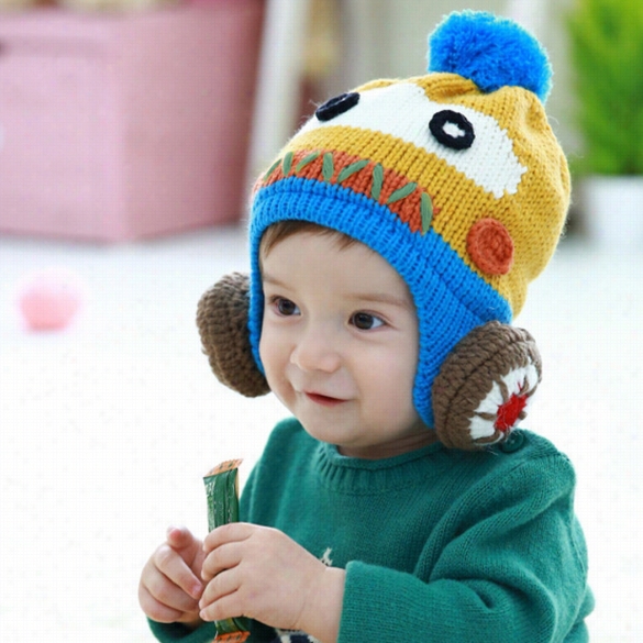 Fashion Kooreanstyle Kids Children Cute Autumn Winter Earflaps Beanie Knitted Hats