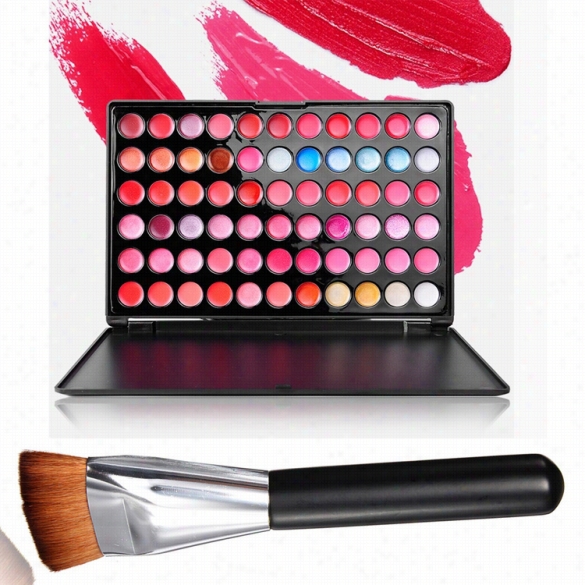 Fashion Ladies Women 66 Color Makeup Lip Gloss Palette Cosmetic With Powder Bursh