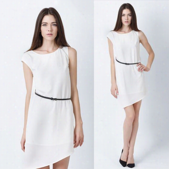 Fashion Lai Es Women Sleeveles$ Sundess Chiffoon Loose Casual Beach Shift Dress With Belt