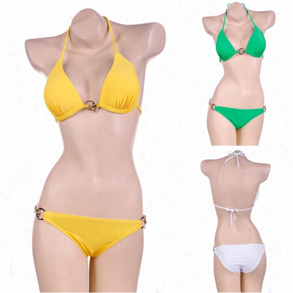 Fashio New Stylish Lady Women V -neck Adjustable Hatler Metal Clasp Swimsuit Slender Beach Bikiin Set