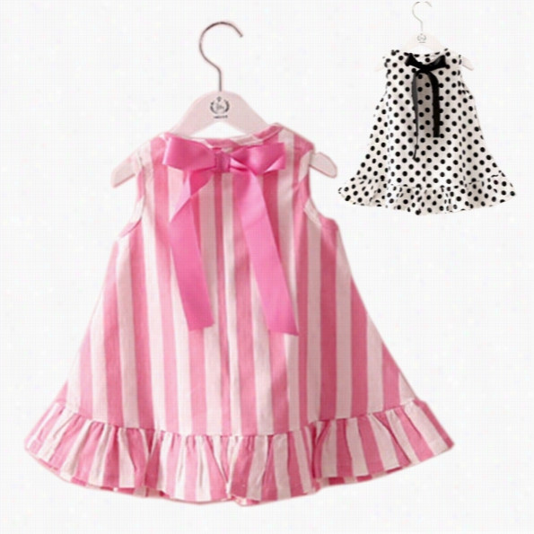 Fashion Summer Kids Girls Accidental Sleeveless O-neck Dres S Stripe Dot A-line Mini Dress