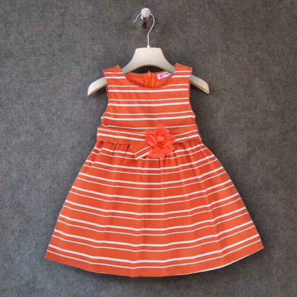 Fashion Summer Kids Girls O-neck Sleeveless High Waist Dress Striped A-line Sundress