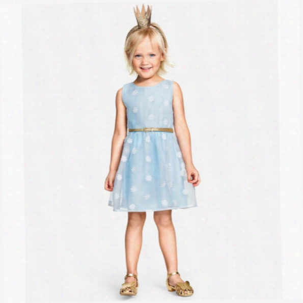 Fashion Summer Kids Girls Sleeveless High Waist Dress O-neck Organza A-line Sundr Ess