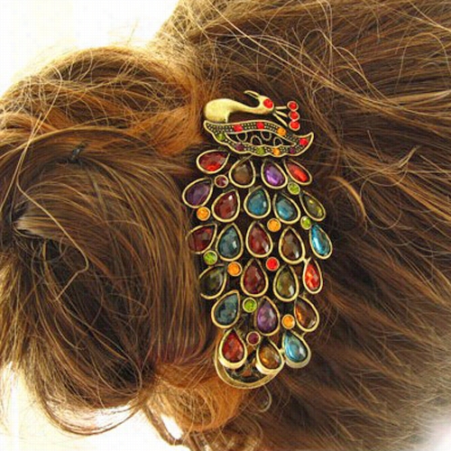 Fashion Women Lady Muoti-color R Hinestone Peacock Design Hair Clamp Clip