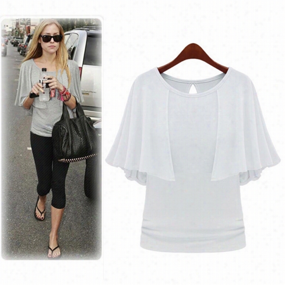 Fashion Women O-neck Solid Cape Cloak Style Blouse Tops Casual Impair 