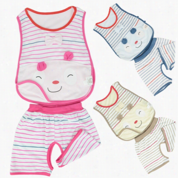 Girls Baby Cute Bear Stripe T-shirt Ves Shorts Trousers Set Bet Sgift