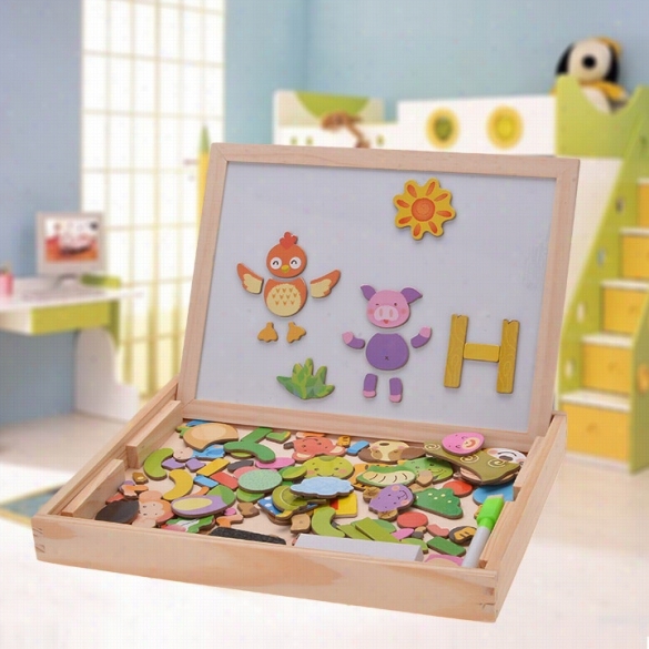 Kids Children Wood Educational Animals And Letters Puzzel Toys 3d Magnetic Wooden  Darwing Board