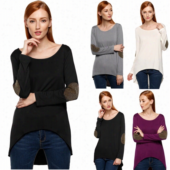 Meaeor Fashion Ladies Women Lingering Sleeve O-neck Front S Hort Back Leength Top Blouse