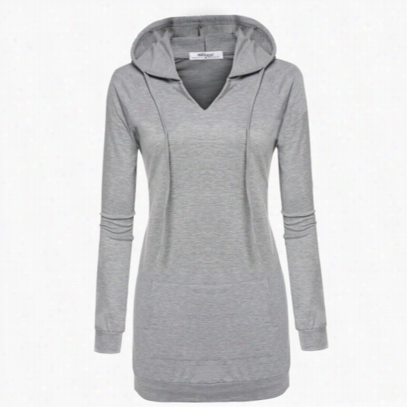 Meaneor Fashion Women Casual Hooded Solid Long Seleve Loose Long Hoodie