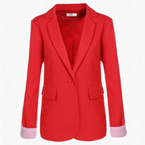 Meano R Stylish L Adies Women Casual Formal Service Solid Suit One Button Blazer Roll-up Stripe Cufsf Tailoring Coat