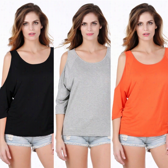 Meaneorstylish L Ady Women's New Fas Hiin Sexy 3"4 Sleeve O-neck Off-shoulder Tops Blouse