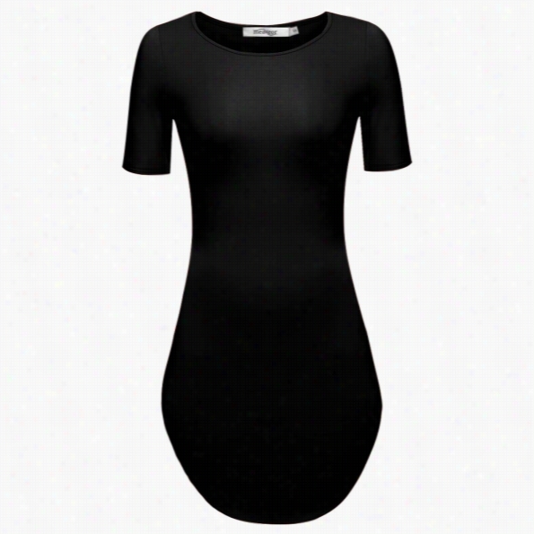 Meaneor Women O-neck Short Sleeve Olid Slim Fitbodycon Mini Dress