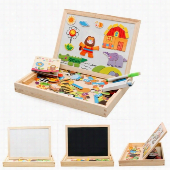 New Children Kid's Multifunctional Writign Board Magnetic Animal Puzzle S Ketchpad Wooden Toy