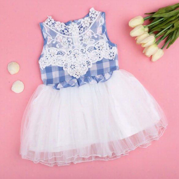 New Cute Kids Girls Sleeveless Lace Net  Yarn Patchwork Multilayer Casual  Dress