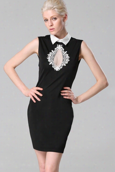 New European Style Laady Women's Fashion Baackless Sleeveless Lapel Sey Slimd Ress