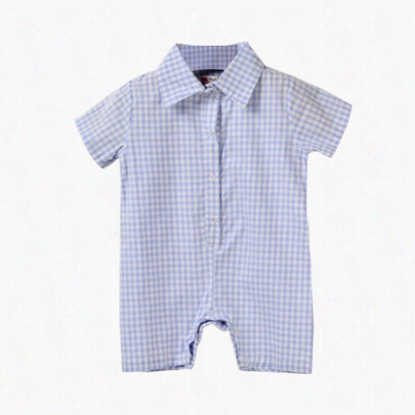 New Fashion Kids Baby Boy Oddler Turn Down Collar Sohrt Sleeve Plaid Short Bodysuuit Rompers