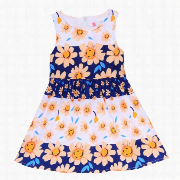 Ne W Fashion Kids Girl's Sleeveless O-neck Floral Pleated A-line Tank Dress