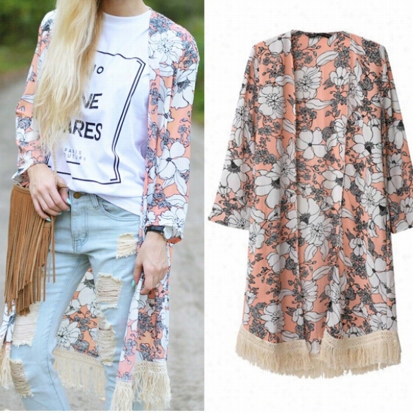 New Fashion Women Casual Chiffon Loose Kimono Style  Cardigan Long Blouuse