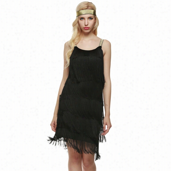 New Fashion Women Straps Dress Ta Ssels Glam Party Dress Gatsby Fringe Flapper Costume Dress