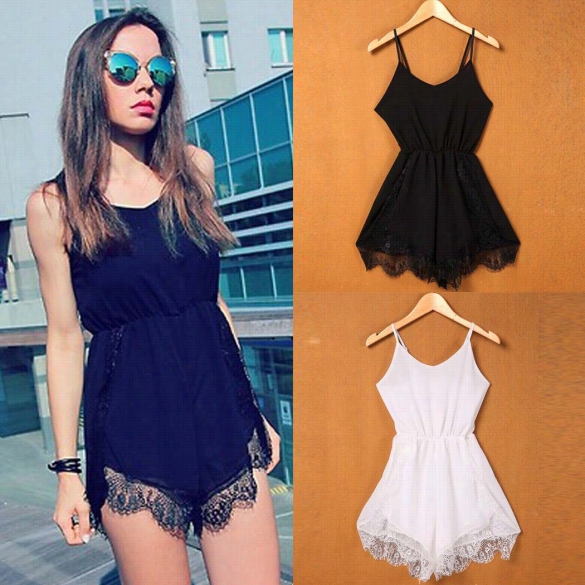 New Fashion Women's Casual Lace Strap Backless V-neck Chiffon Jumpsuit