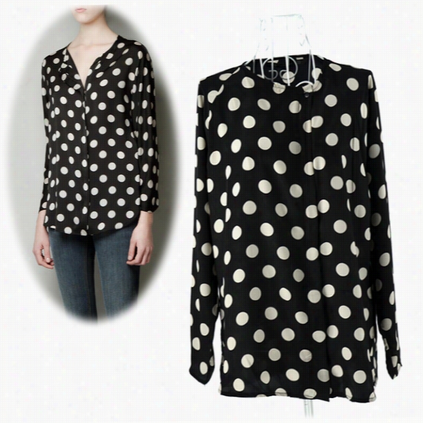 New Afshion W Omen's R Ound Neck Long Sleeve Big Dot Chiffon Blouse Shirt Tops