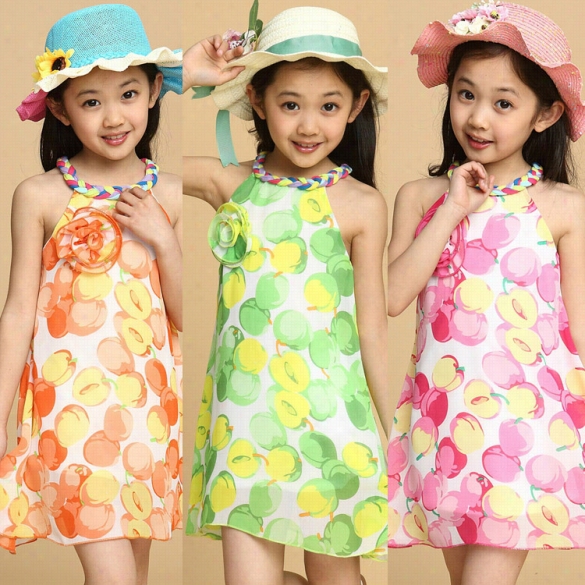 New Kids Girl's Casual Sleeveless 2 Layers Floral Chiffon Straps Adorn