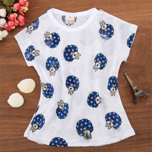 New Ids Girl's Wear Cap Sleeve Ucte Print Hollow Out Casu Al Tops T-shirt