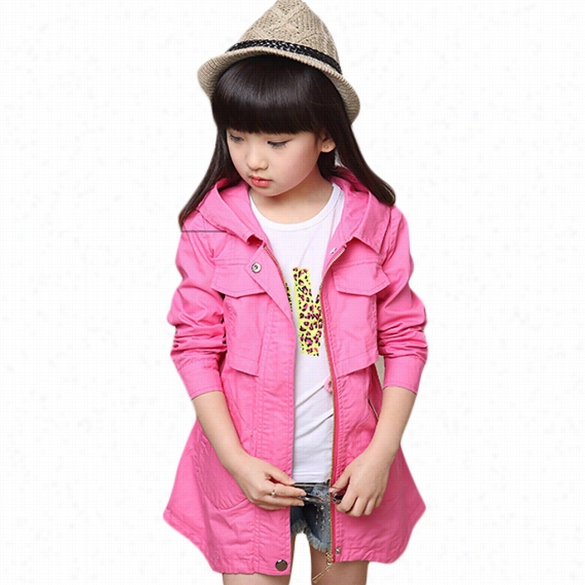 New Kiids Girl's Wea Long Sl Eeve Zipper Closure Slim Casual Outdoor Pocket Hat Windbreak Coat