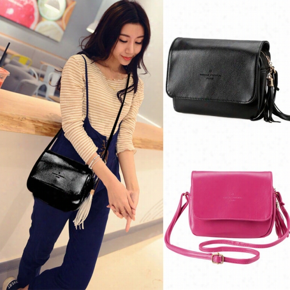 New Korean Fashion Women's Syntheic Leather Tassel Small Size Cross Shoulder Bag