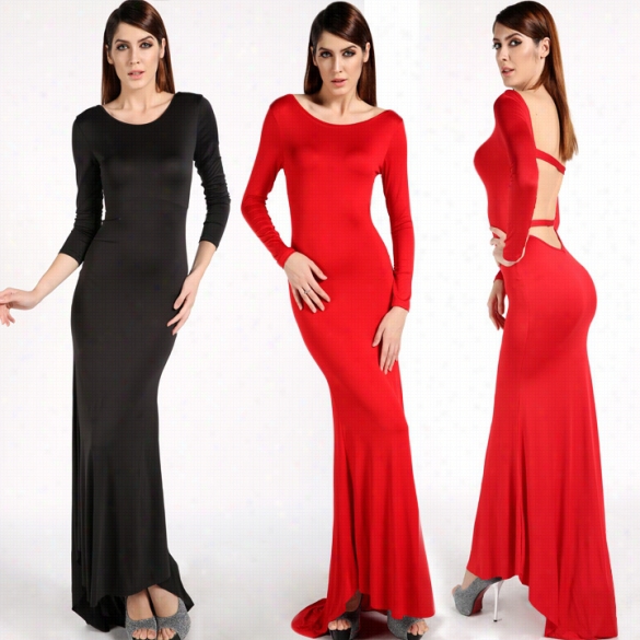 New Sexy Women Backless Long Sleeve Prom Ball Cocktail Par Ty Dress Formal Evening Gown