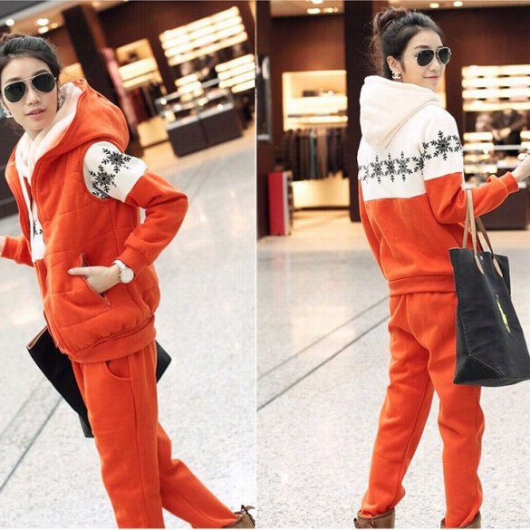 New Snow Women's Sport Suit  Fleecee Three-piece Courtship Fashion Tracksuit Hoodies