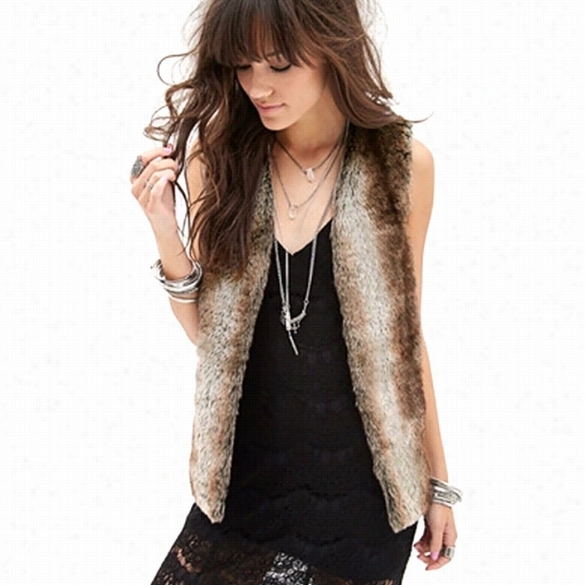 New Stylish Ladies Women Casual Sleeveless Faux Fur Cardigan Waistcoat Jacket