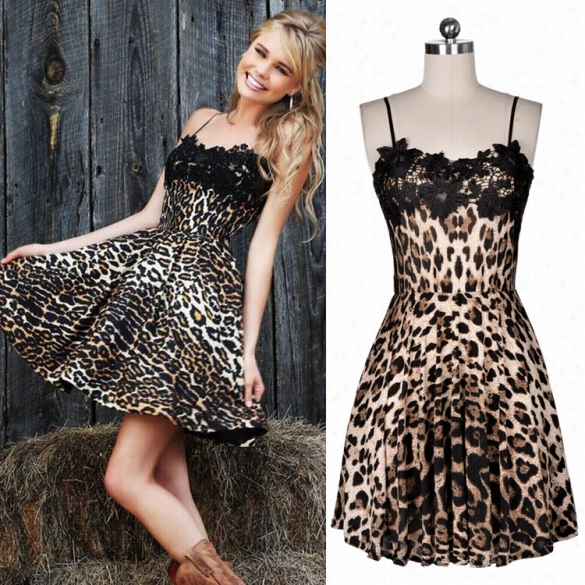 New Stylish Lady Women's Fashion  Sleeveless Elastic Waist Strap Leopard Sexy Slim Dress
