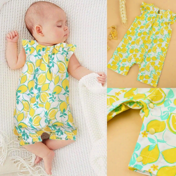 New Summer Girl Newborn Babyy Lemon Color Sleeveless Jumpsuit Romper