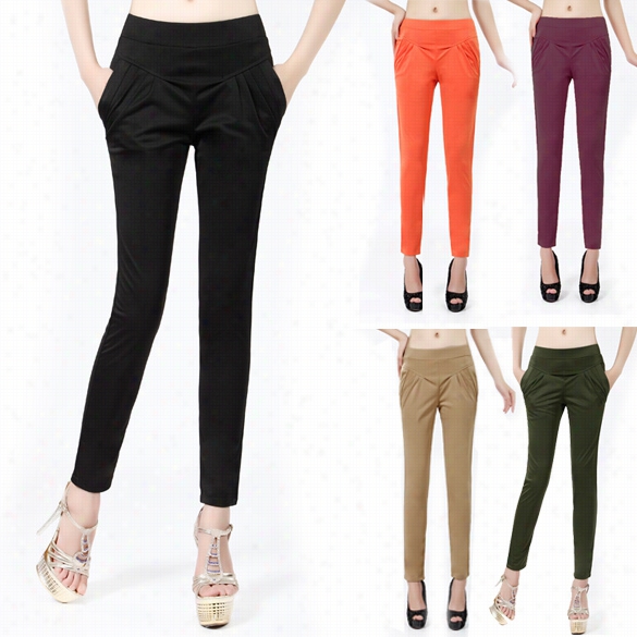 New Women Harle Clorful High-waisted Paants Trousers Springy Waist 5 Colors 4 Sizes