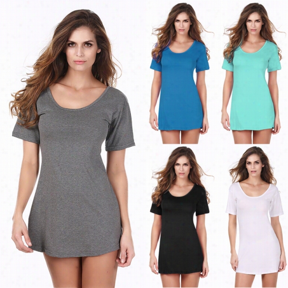 New Women's Fashion Short Sleeve  O-neck Casual T -shirt Long Blouse