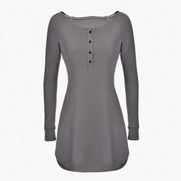 Stylish Ladies Women O-neck Long Sleeve Solid Casual Mini Shifr Dress