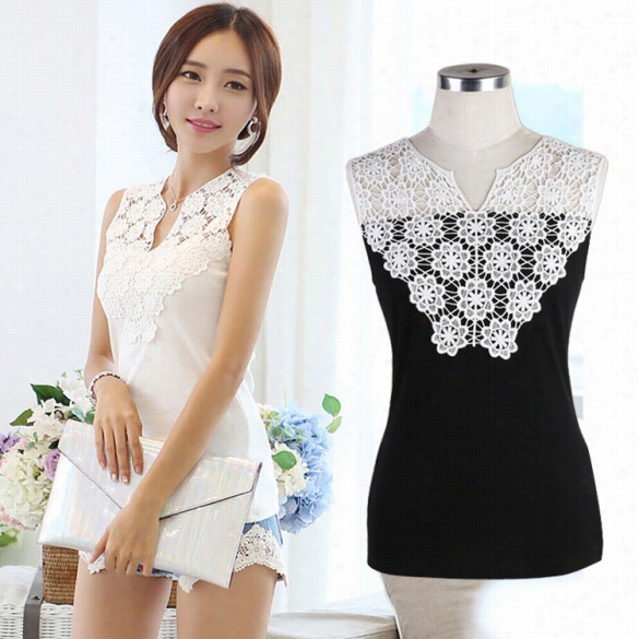 Stylishh Lady Women Casual Sexy Lim Lace Stitching Sleeveless V-neck Bottoming Shirt