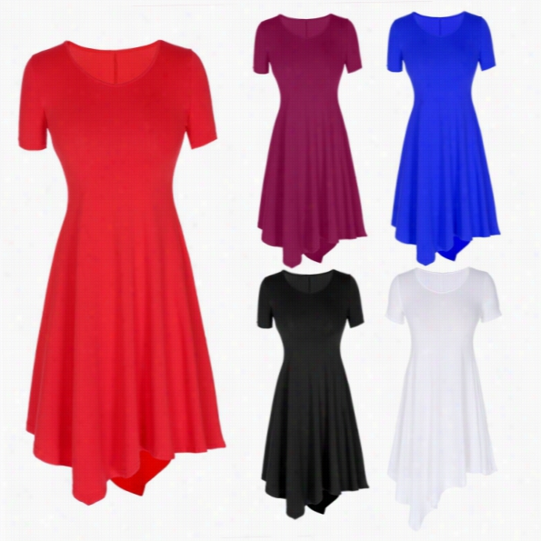 Stylish Lady  Women's Fashion Solid Short Sleeve O-neck Seexy Dress Sundress