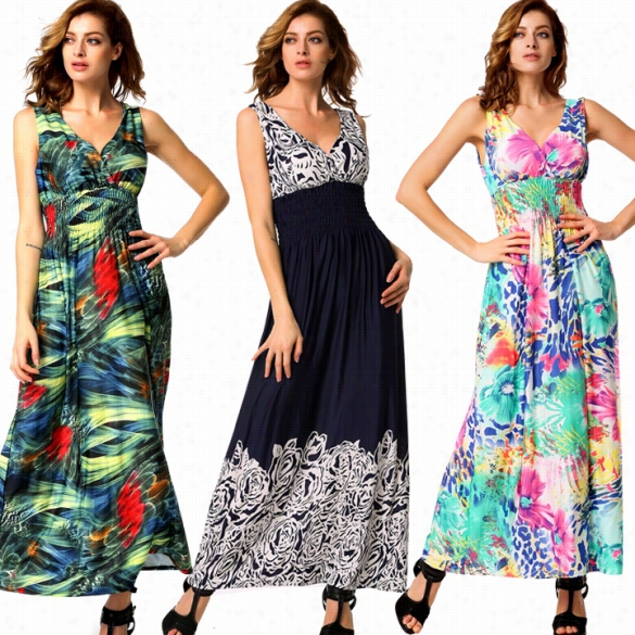 Stylish Lady Women's New Ffashion Sexy Sleeveleess V-neck Maxi Beach Resort Long Dress