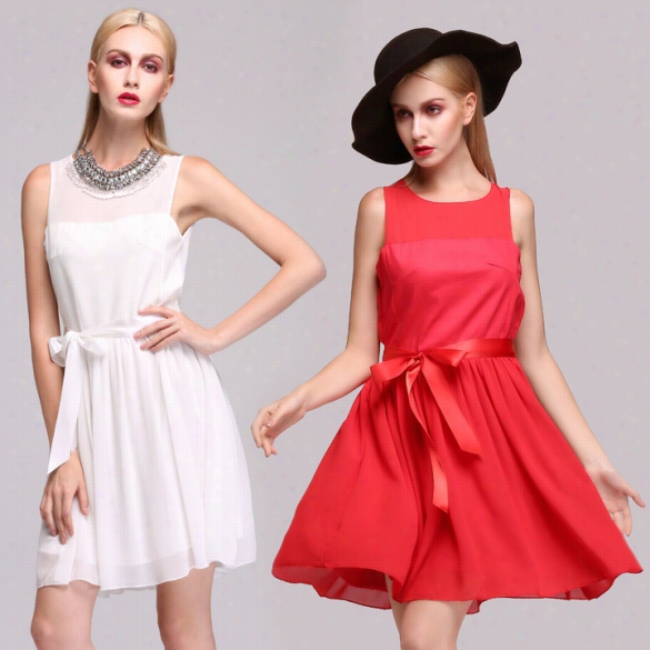 Fashionable New Fashion Lady Wo Men Party Sleeveless Chiffon O-ncek Dress