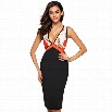 FINEJO Stylish Ladies Flower Stitching Deep V Neck Slim Bodycon Casual Pencil Dress