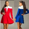 New Fashion Women Splicing Color Slim Turn-down Collar Girls Long Sleeve Casual Dress