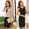 New Fashion Women's Elegant Stretchable Dress Two Pieces Set Sleeveless Chiffon Blouse Top + Slim Black Dress