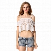 New Stylish Ladies Women Casual Lace Hollow Out Spaghetti Strap Crochet Crop Tops Blouse