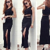 Stylish Lady Women's Fashion Casual Sleeveless Mesh Patchwork Long Side Split Dress