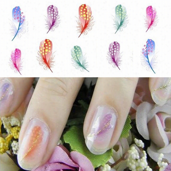 Woman Fashion Beautiful Fearher Shape Art Nnail Art Stickers Labels